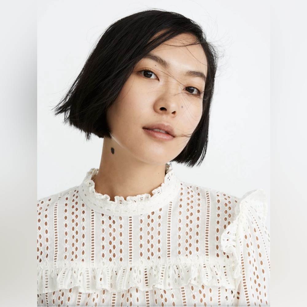 Madewell Eyelet Mockneck Ruffle Top